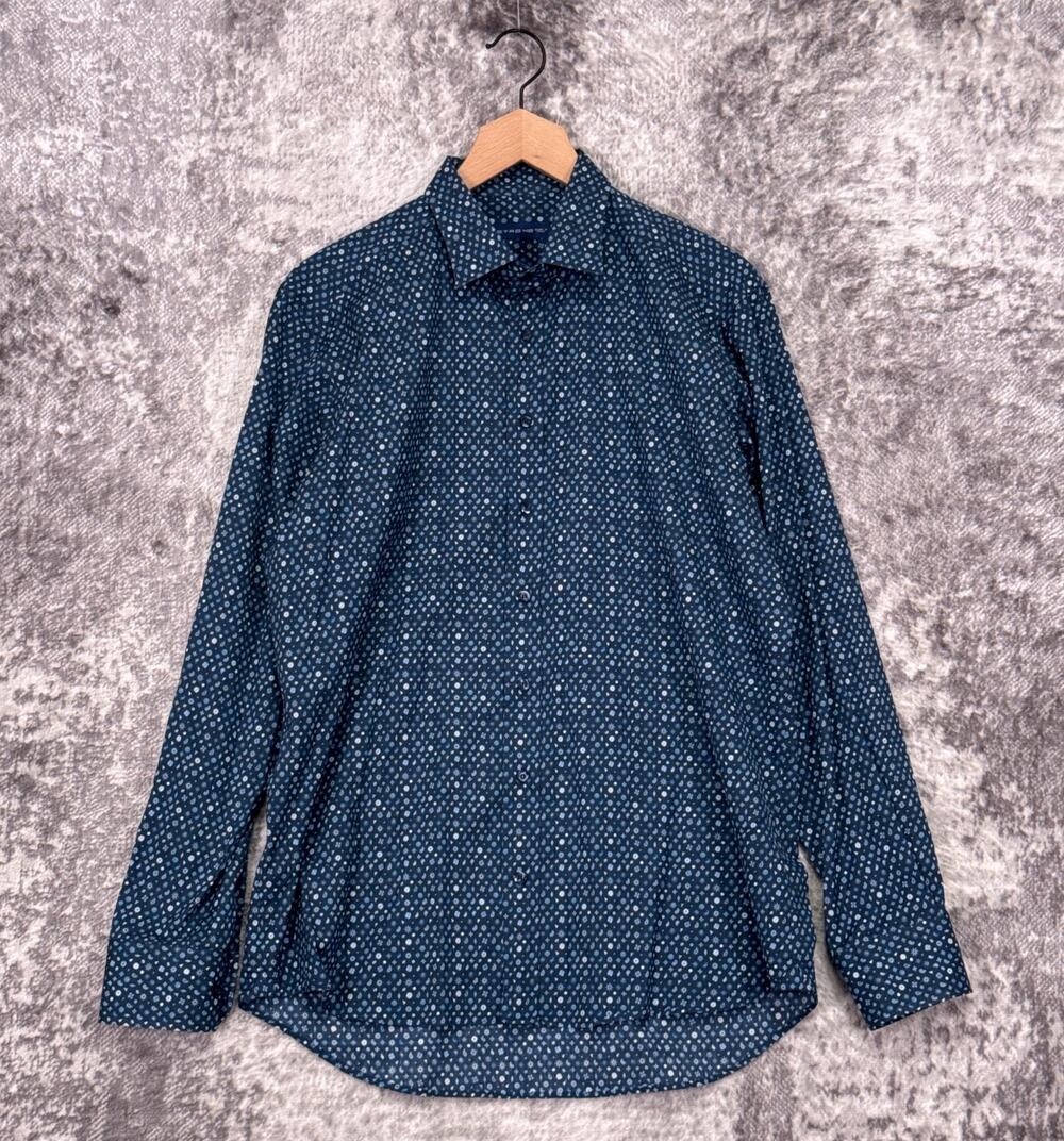 ETRO Shirt 42 / Large Mens Blue Paisley Geometric Long Sleeve Made In Italy